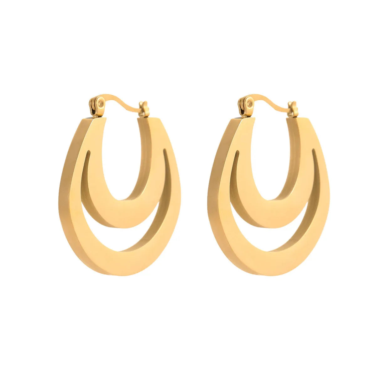 Geometric French earrings with round ring design in gold plated 18K stainless steel for women
