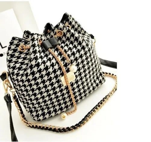 Jaci women's medium canvas bucket bag with drawstring closure chain handle zipper pocket ethnic style