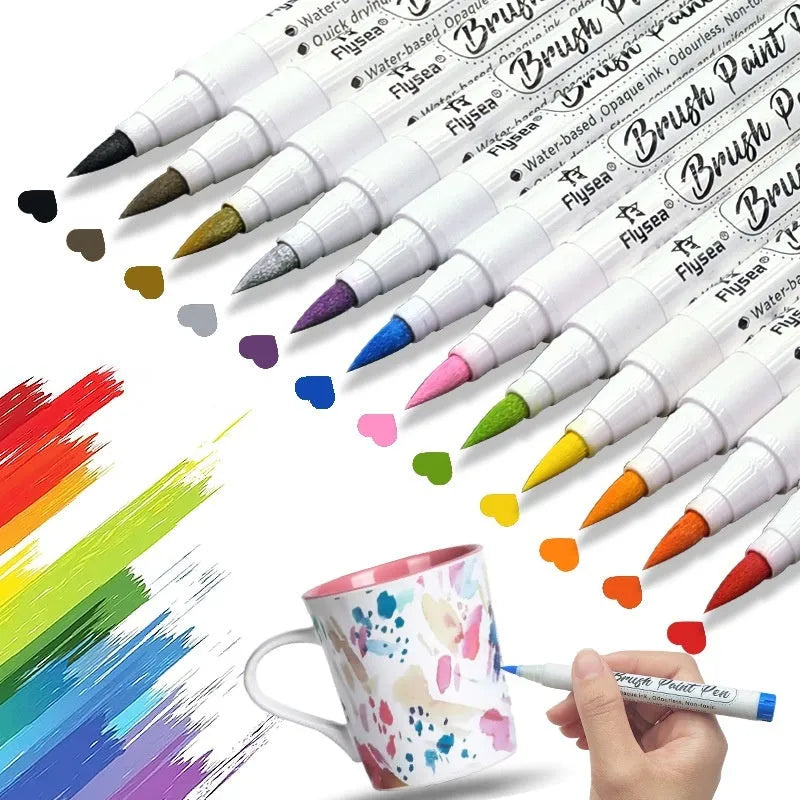Set of gouache markers with soft brush tips for hand lettering and greeting card painting