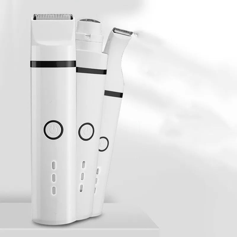 White cordless pet shaving device for dogs with stainless steel blade and automatic grinding head