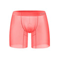 Men's breathable ice silk nylon boxers in orange, pink, or red solid colours with low-waist design