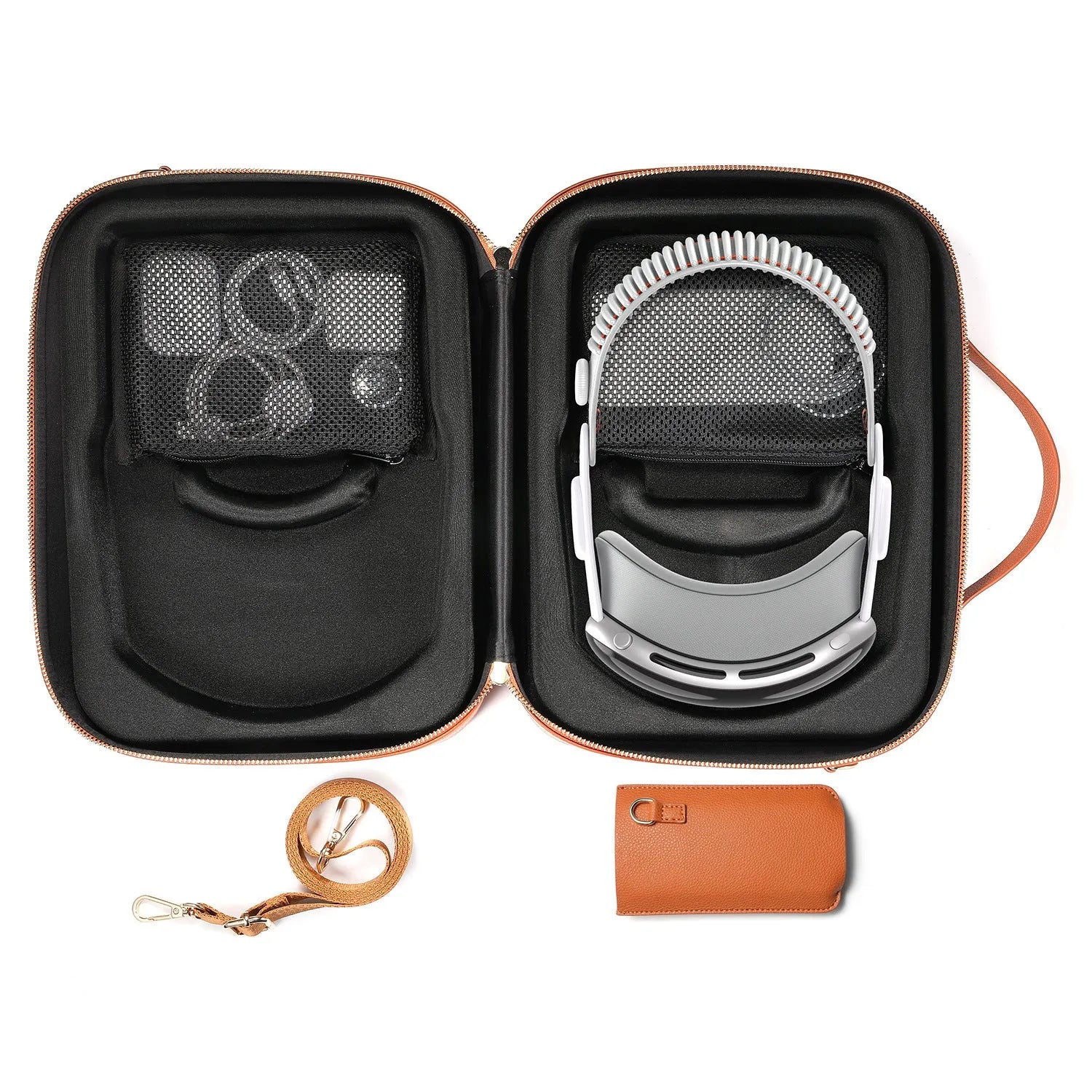 Vision Pro MR storage box in superfiber material showing black and brown colour options