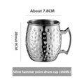 Stainless steel copper plated Moscow Mule cup with hammered texture in rose gold and silver finishes