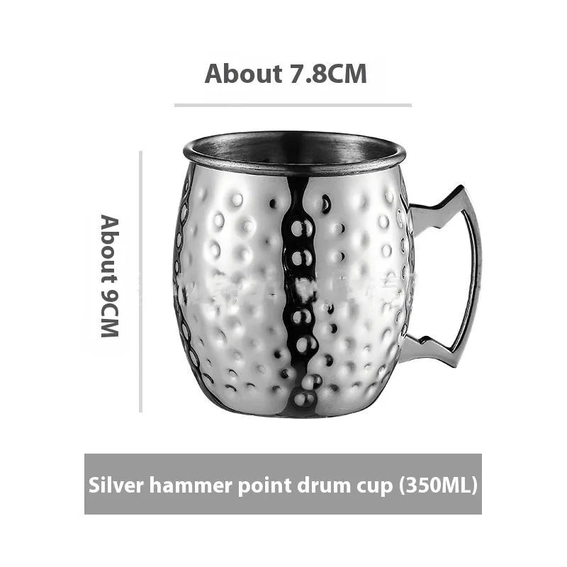 Stainless steel copper plated Moscow Mule cup with hammered texture in rose gold and silver finishes