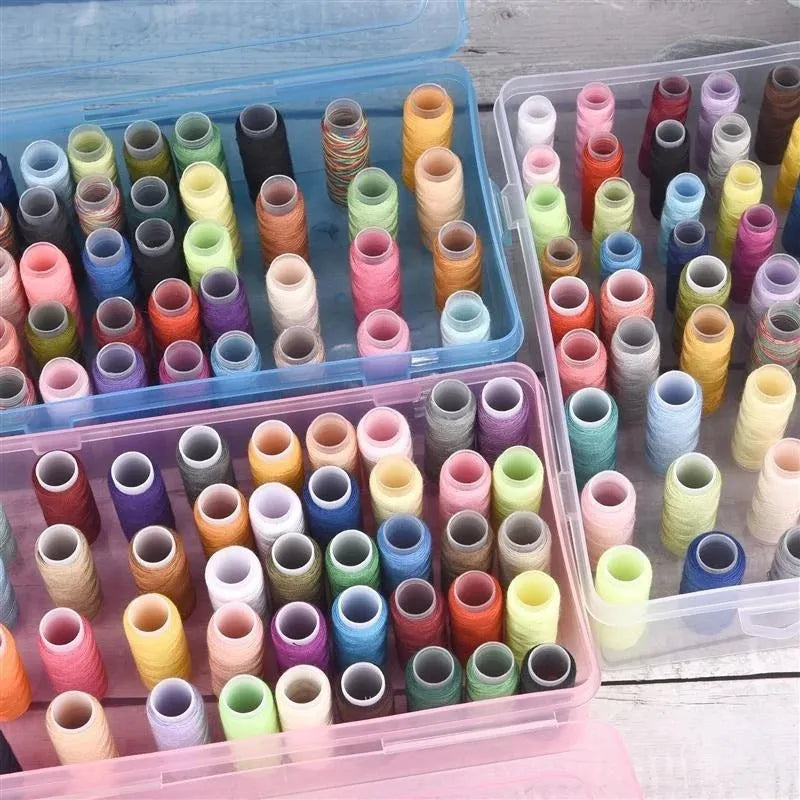 Plastic storage box with 42 compartments for embroidery threads and sewing kit organisation