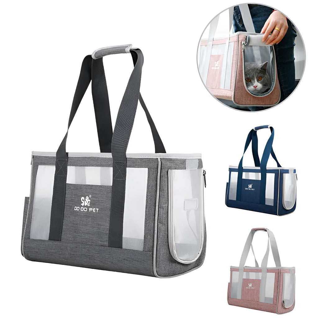 Grey large capacity Oxford cloth pet carrier backpack for dogs and cats with breathable mesh side panels