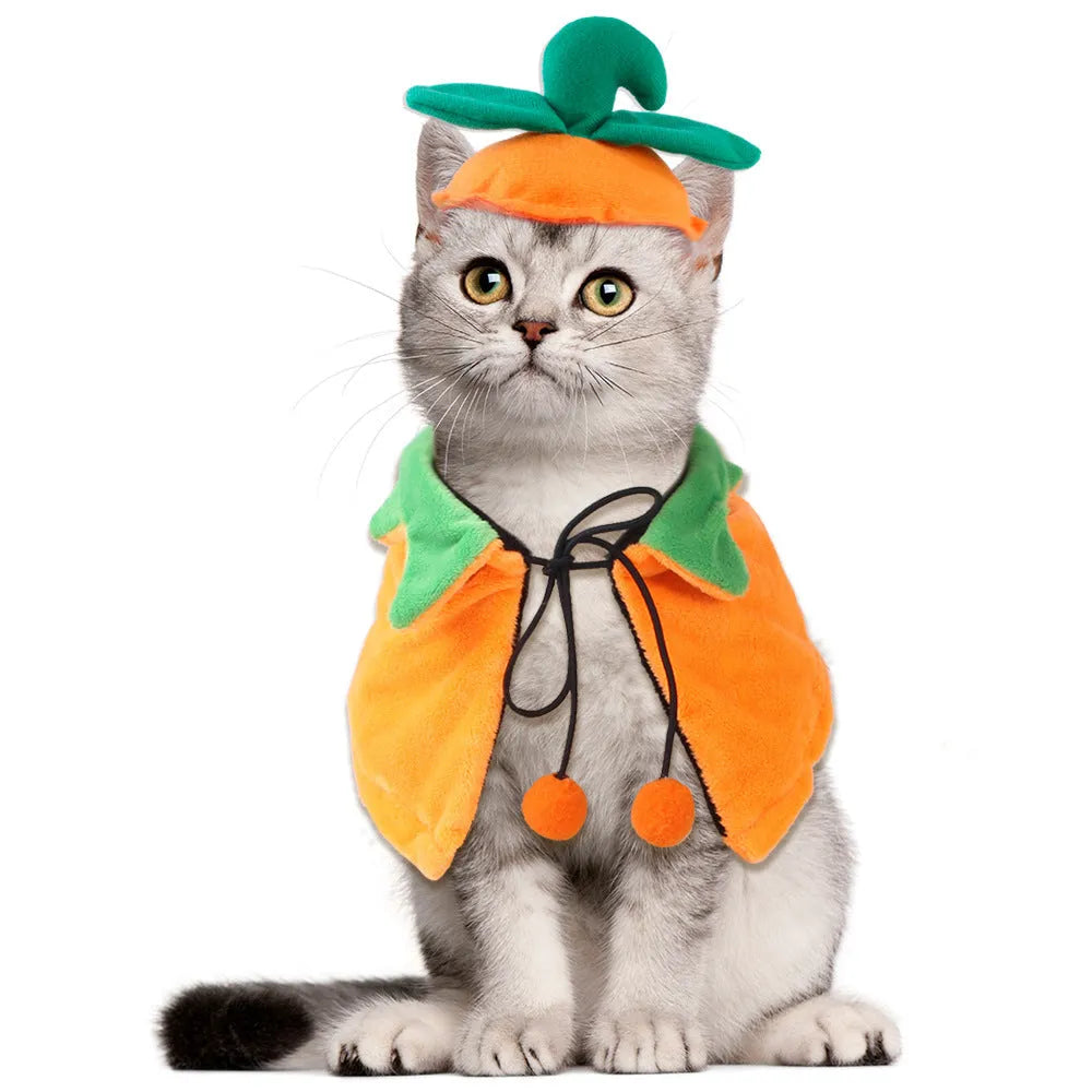 Halloween pumpkin pattern double-sided dog cloak cat costume in plush material