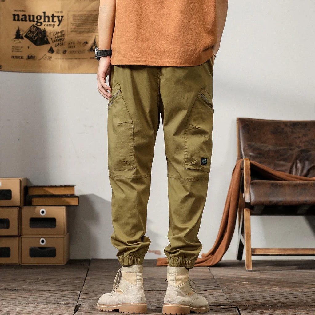 Men's cotton tapered harem pants with ankle band design in khaki colour