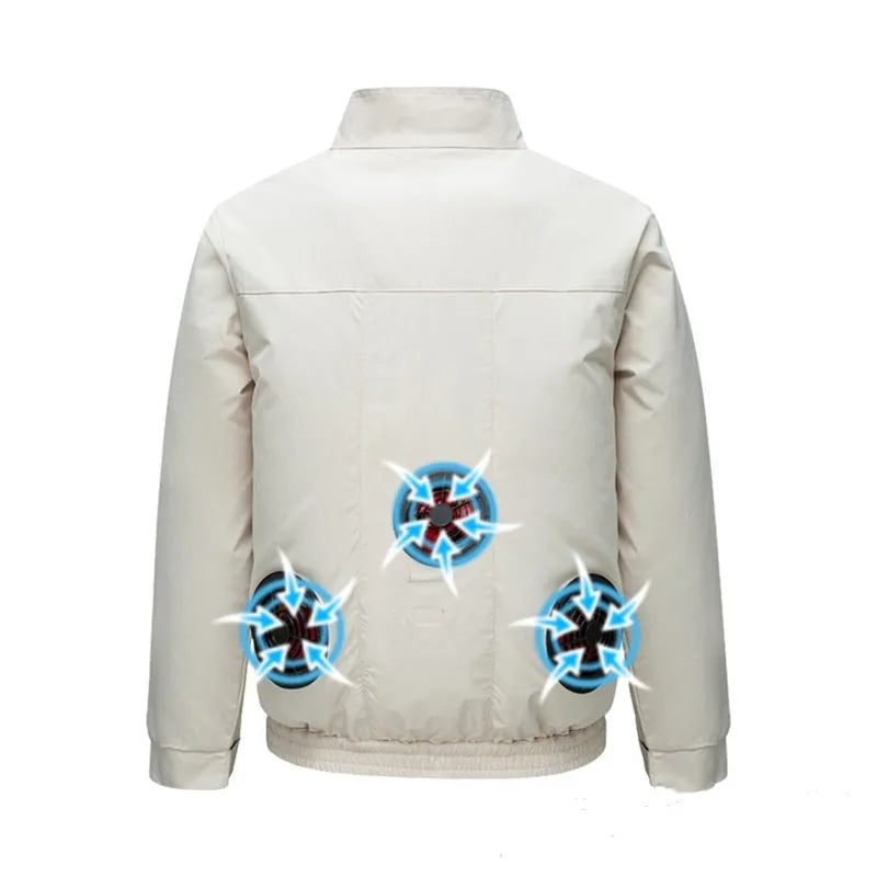 Men's black summer work jacket with multiple ventilation holes on the front, designed for outdoor cooling.