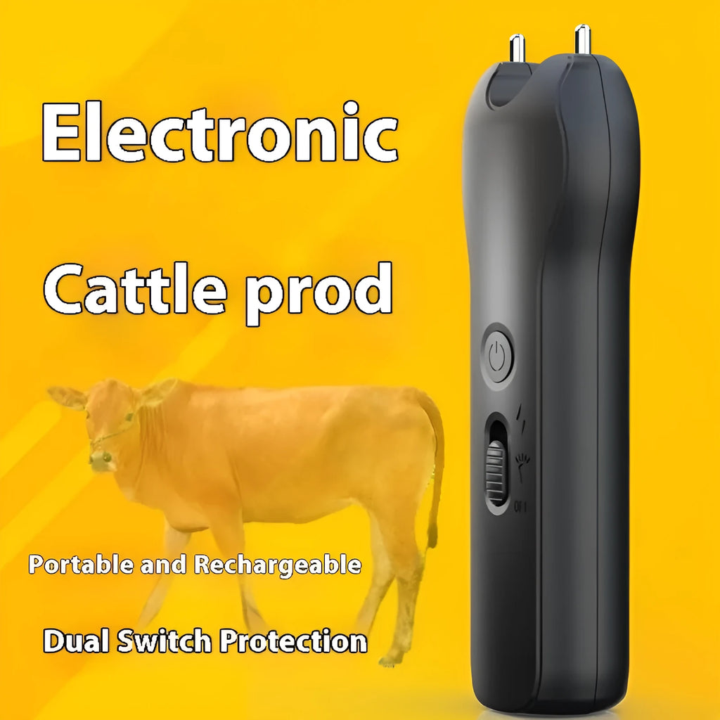 Electric livestock driving device black colour 17.6W 180x125x65mm next to animal on farm