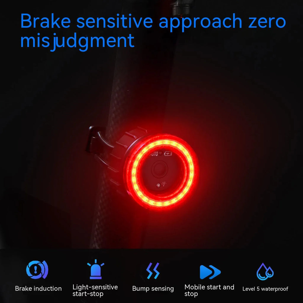 Black intelligent induction brake taillight for bicycles with aluminium alloy construction and seat tube bracket