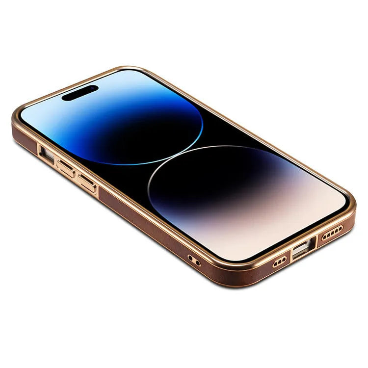Handmade leather iPhone case in vintage oil wax leather with slim profile and 360-degree protection
