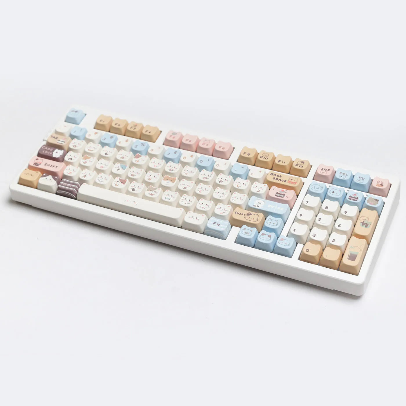 High Sea Salt Cat theme PBT keycap set with 7u March supplements on mechanical keyboard