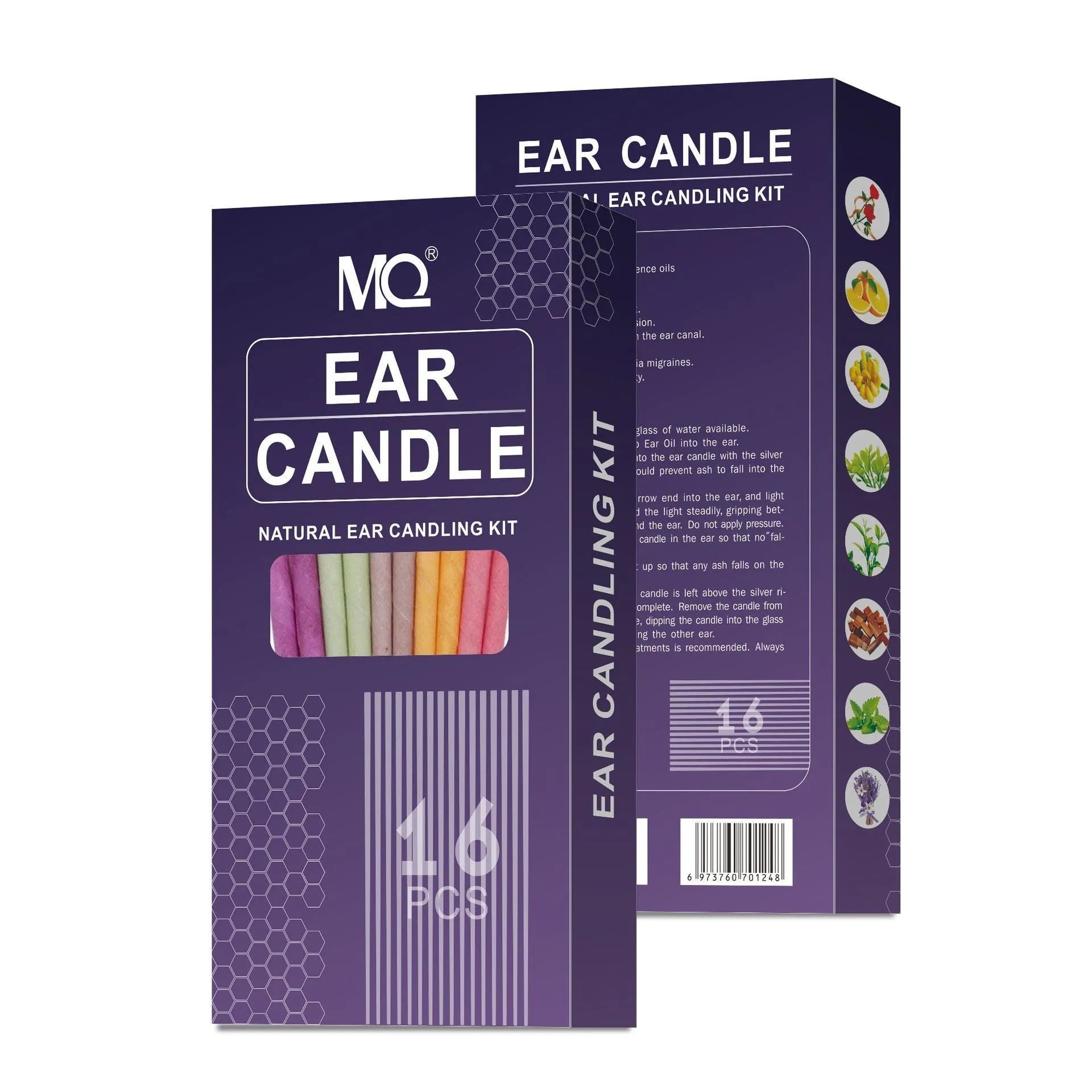 Ear candle health massage kit with 16 candles, 8 boards and 16 swabs in assorted colours