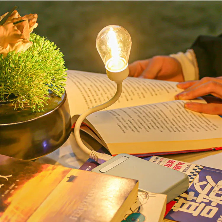 Foldable USB rechargeable night light with glowing tungsten filament S14 bulb