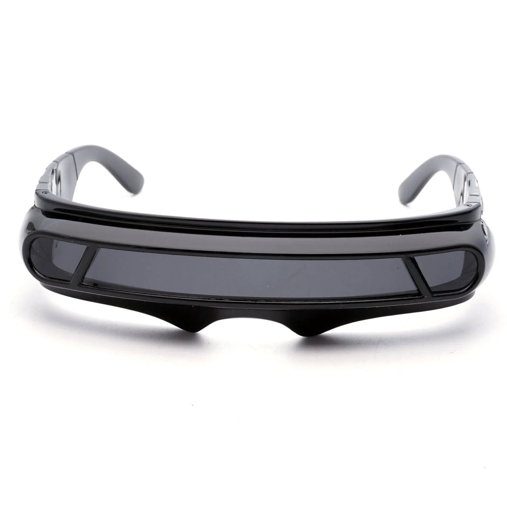 Black full rim sports sunglasses with polarised mercury-tinted lenses.