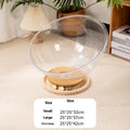 Transparent acrylic cat space capsule bed with turntable base shown in multiple size options