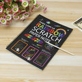 Children's scratch art paper set with large scraper tool and 26x19cm colourful design sheets