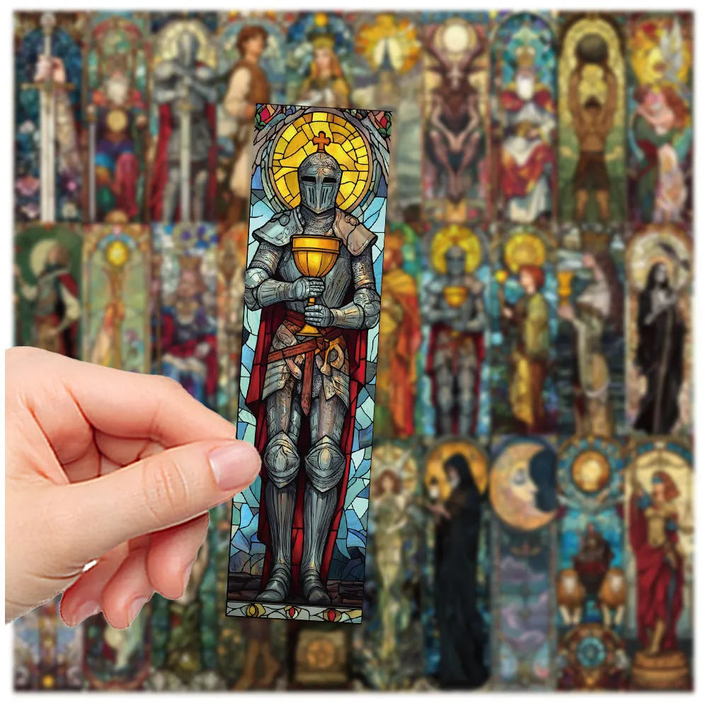 Set of 30 painted glass tarot themed paper bookmarks in cute homemade style