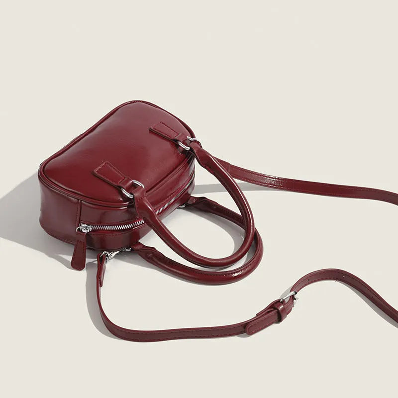 Women's small square PU handbag in retro style with sandwich pocket, 20x8x13cm, shown in brown
