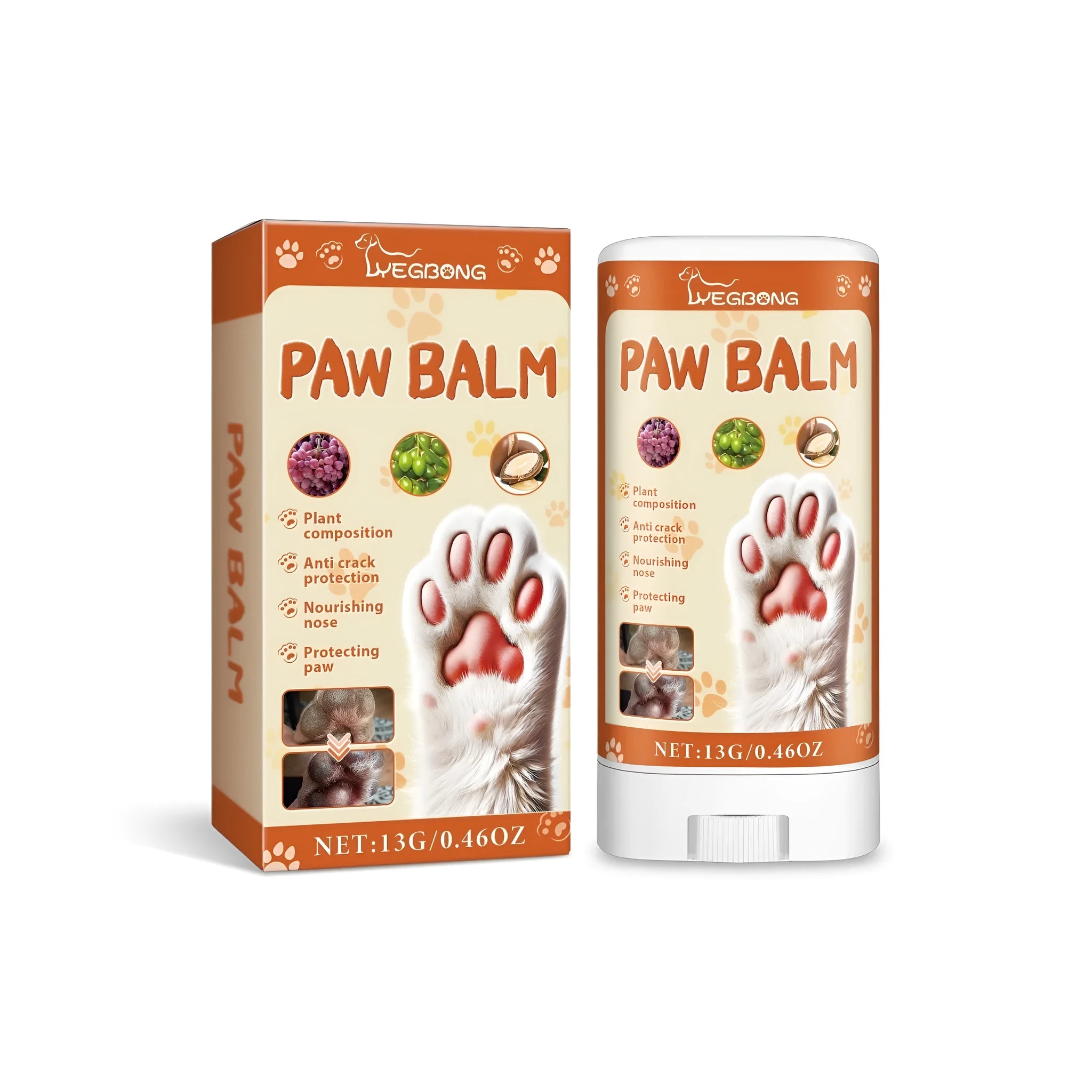 13g tube of pet paw protection cream measuring 3.8x2x7.6cm for dog and cat claw care