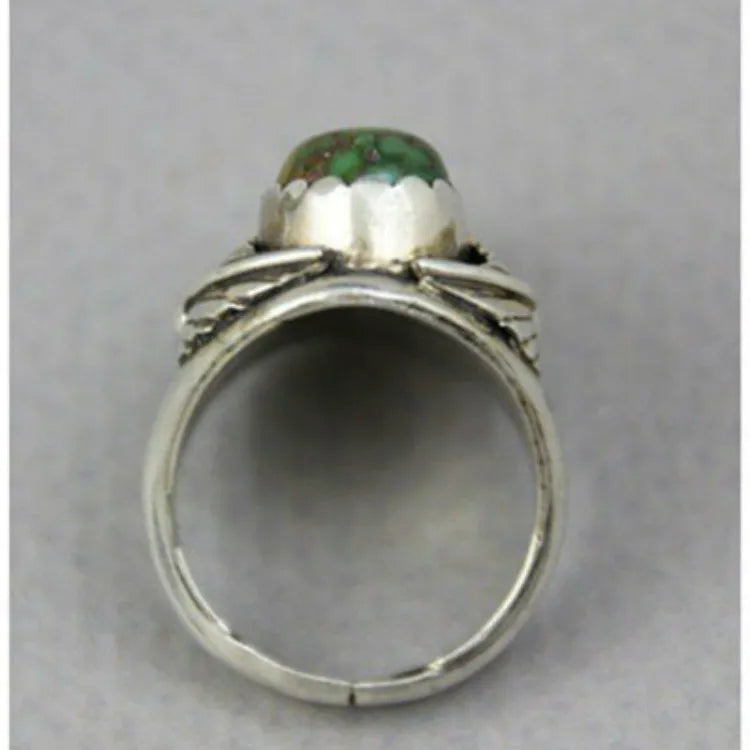 Geometric turquoise ring with inlaid retro design for women, shown on a finger
