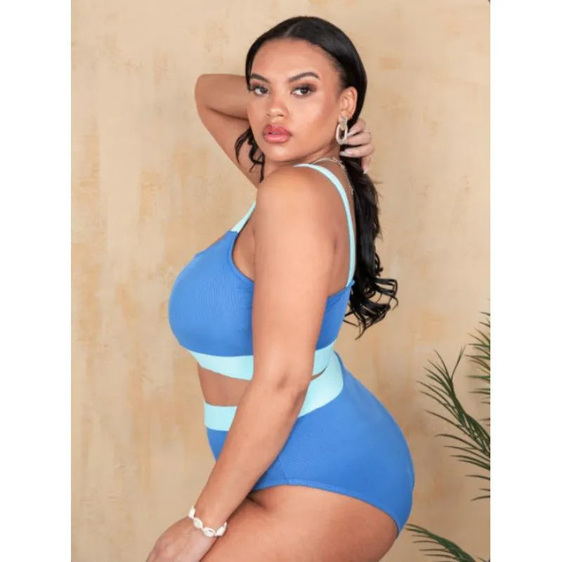 Women's high-waisted polyester bikini set in pure colour with split detailing