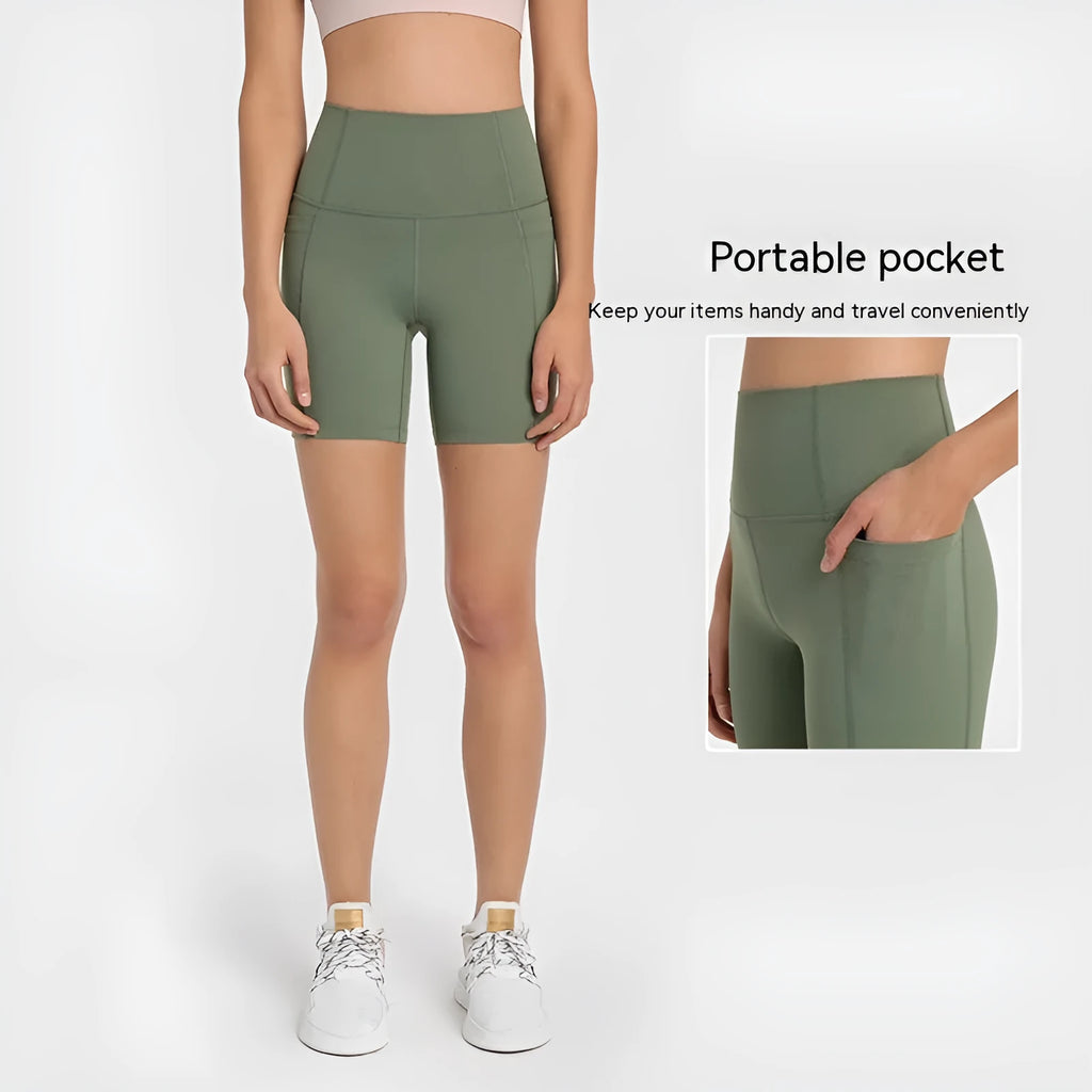 Women's tight-fitting mid-length sports shorts in a cotton blend fabric for running and fitness.