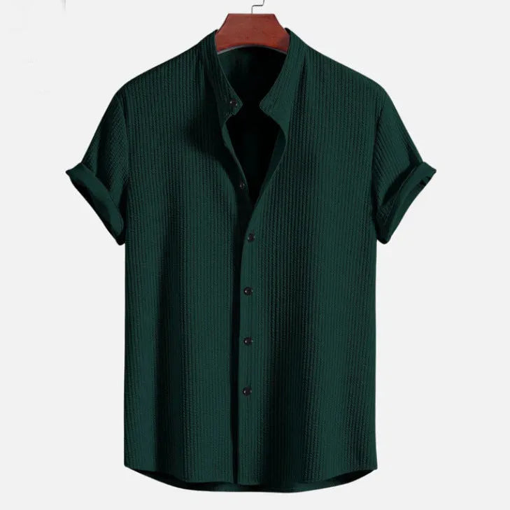 Mens loose fit short sleeve shirt in summer colours including wine red, dark green and light blue