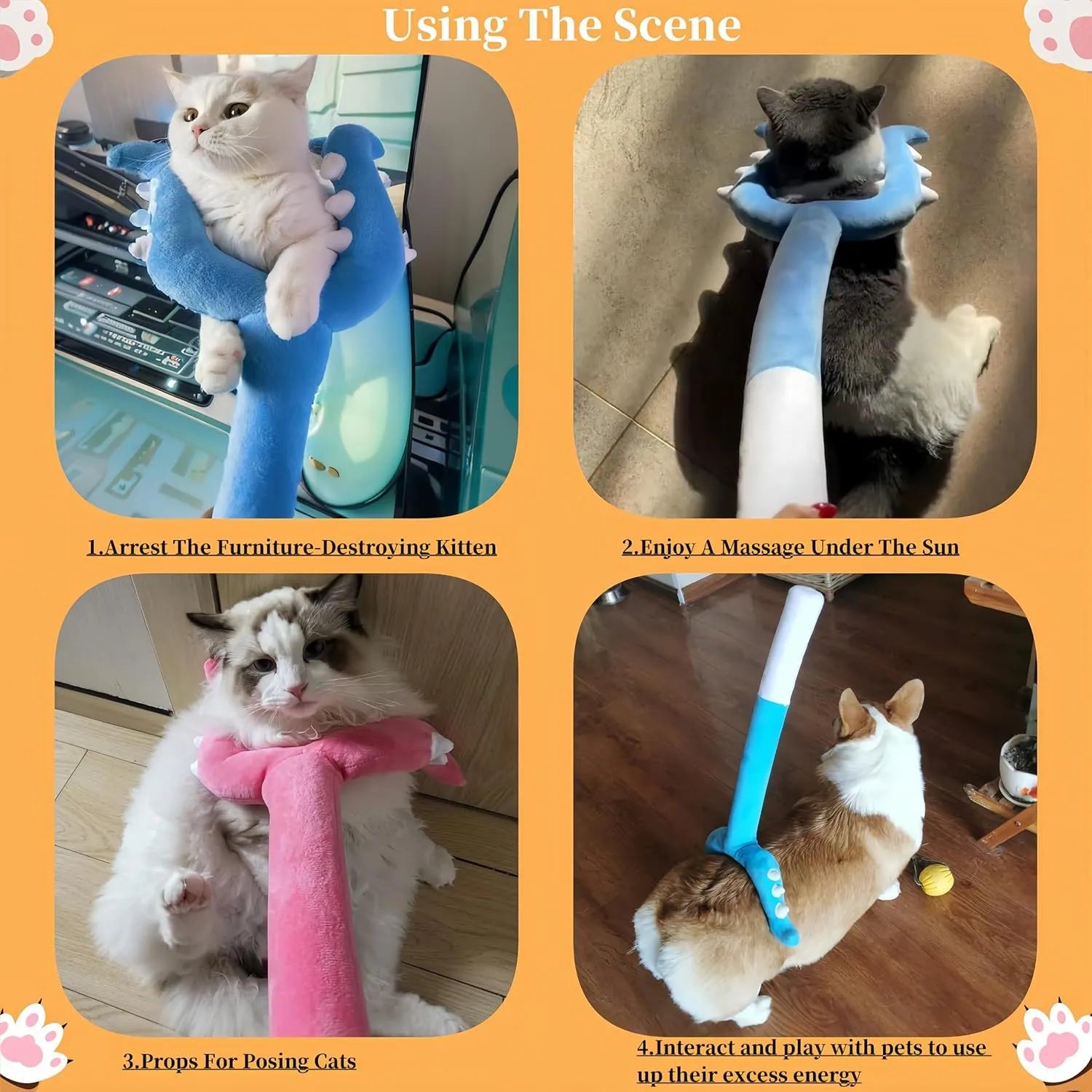 Blue plush cat wand toy with foam-filled head measuring 70cm length for interactive pet play