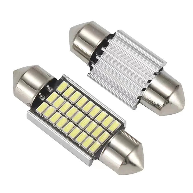 White aluminium double-tip car roof light for licence plate and interior illumination.