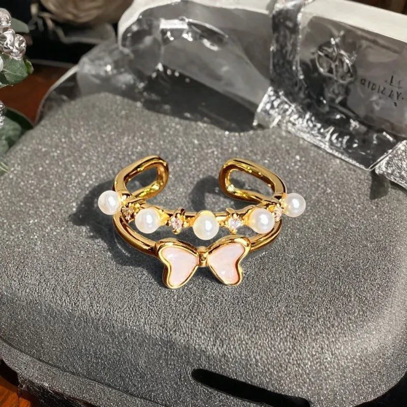 Adjustable copper gourd ring with zircon inlay in vintage oil dripping style