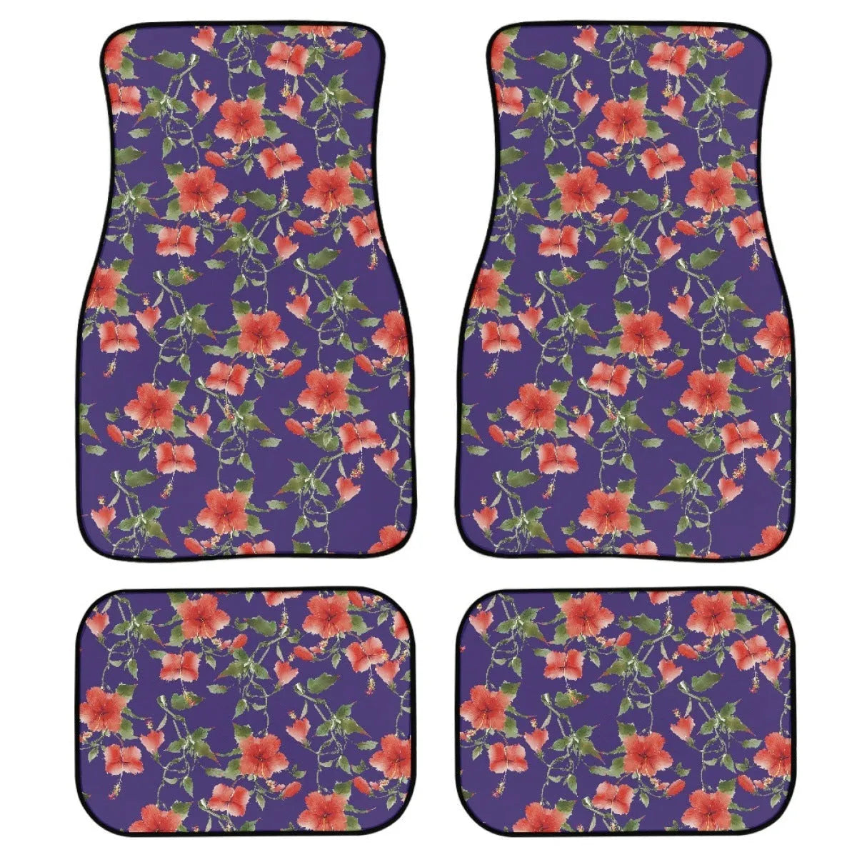 Black rubber car floor mat set, four pieces showing textured surface and 20mm thick edge.