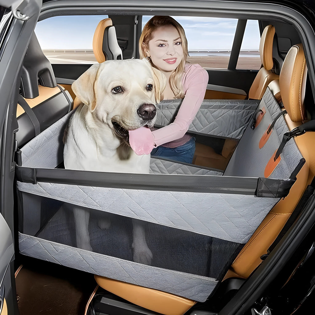 Grey washable dog bed with removable cover and sides, measuring 56x56x40 cm.