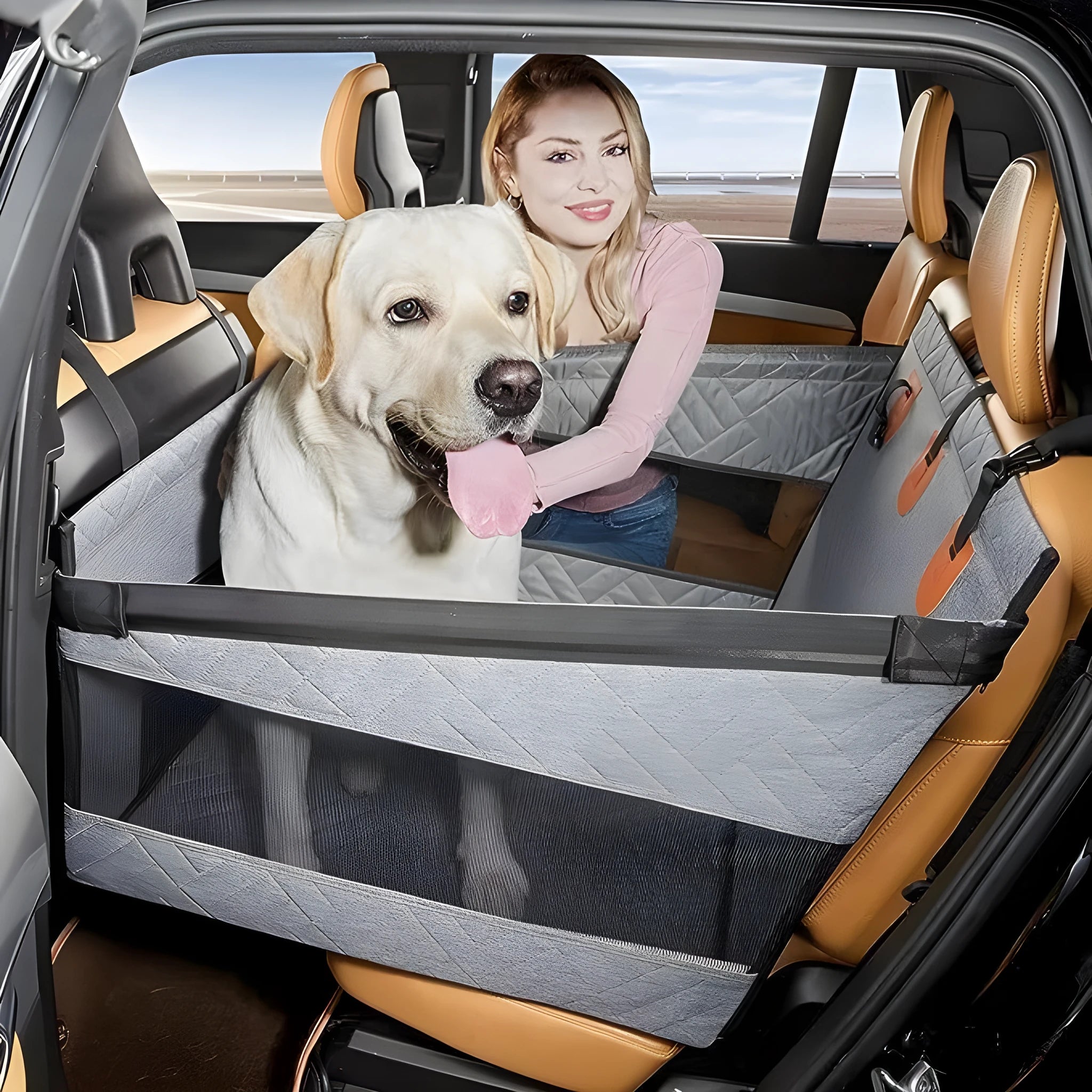 Grey washable dog bed with removable cover and sides, measuring 56x56x40 cm.