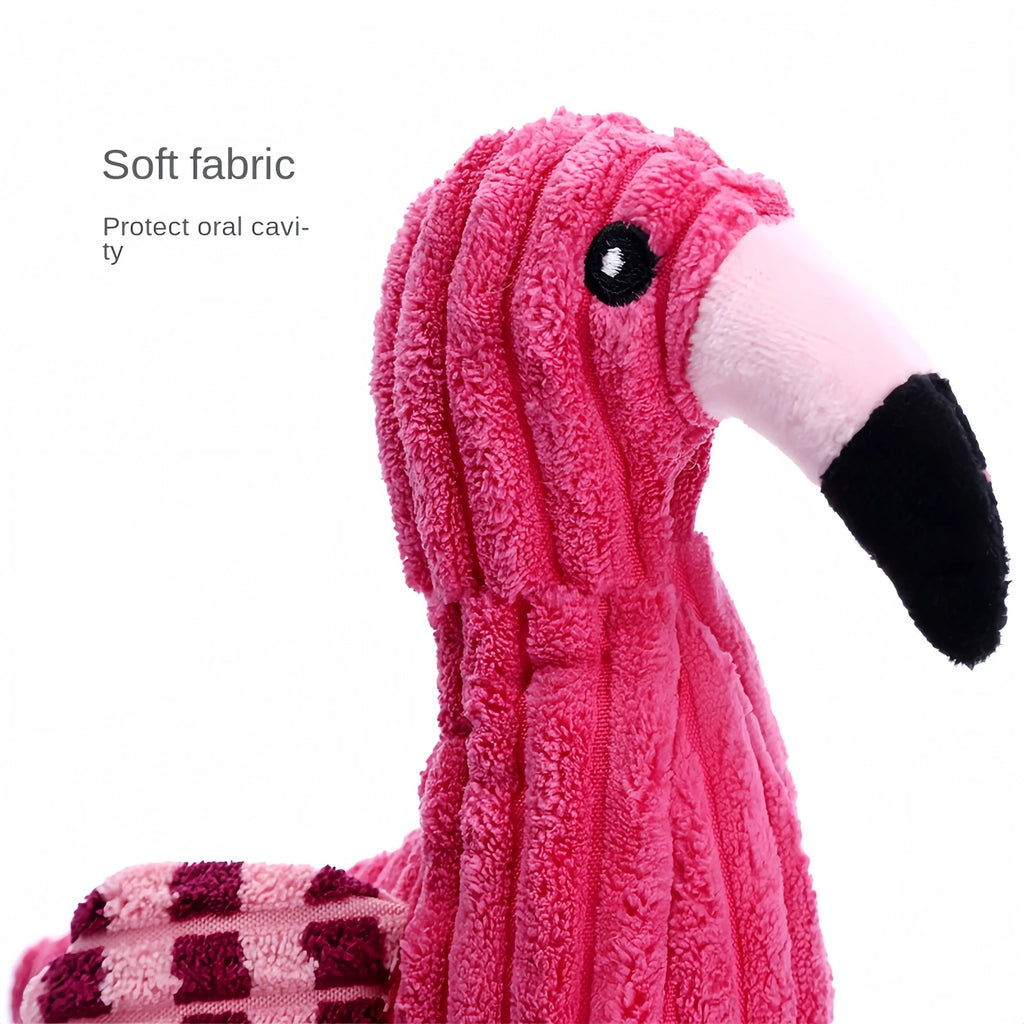 Pink corduroy rabbit-shaped dog toy with crinkle sound, measuring 28cm.