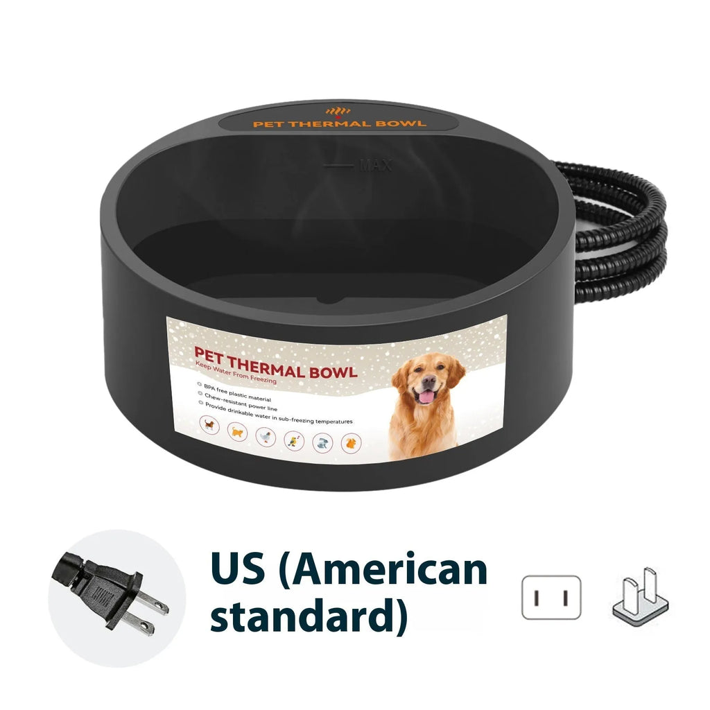Black ABS plastic pet heating bowl with 2.2 litre capacity and constant temperature control