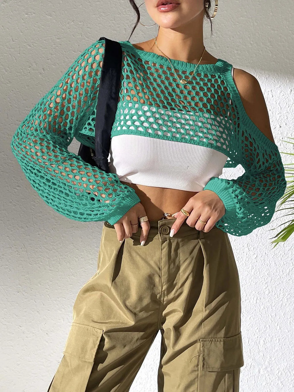 Mesh hollowed navel shirt in multiple colours including army green and lake green