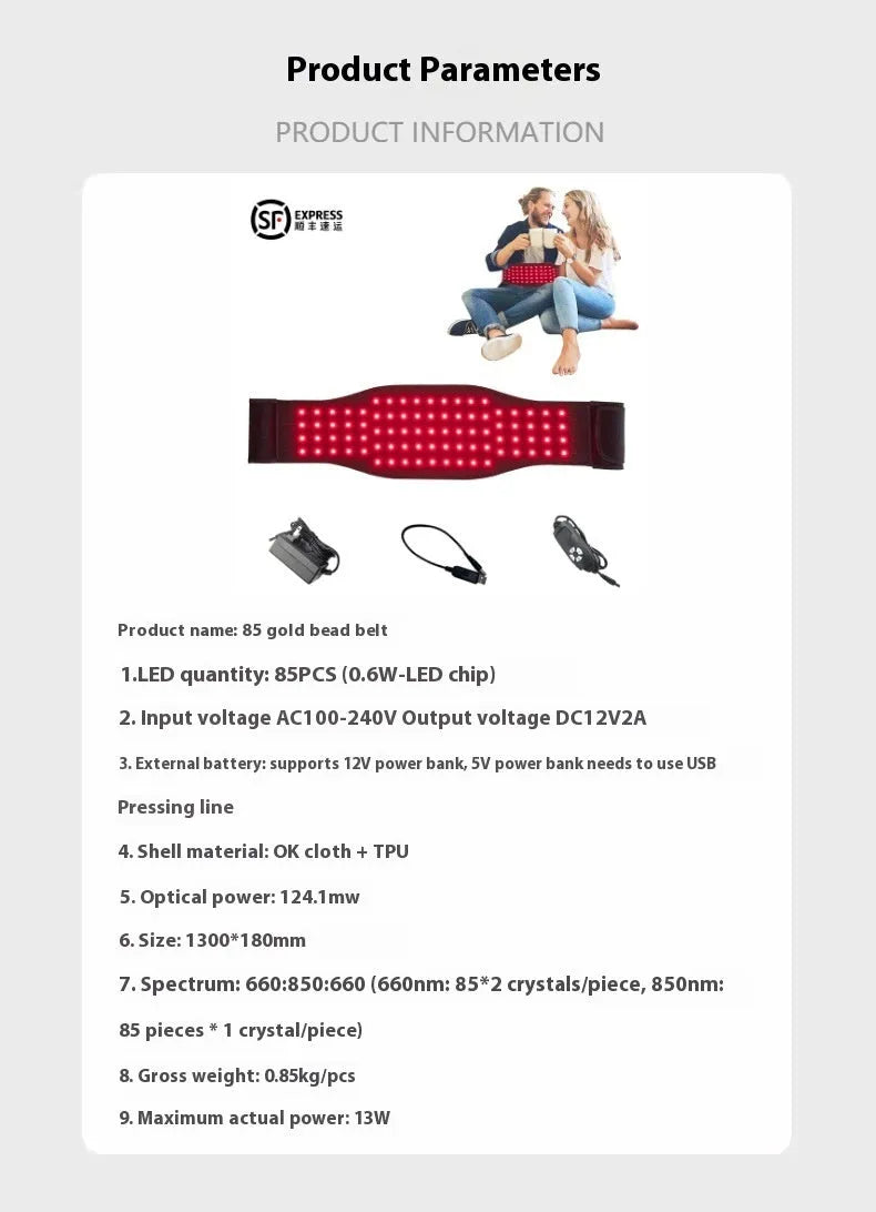 Black infrared red light physical therapy belt with heating for waist pain relief.