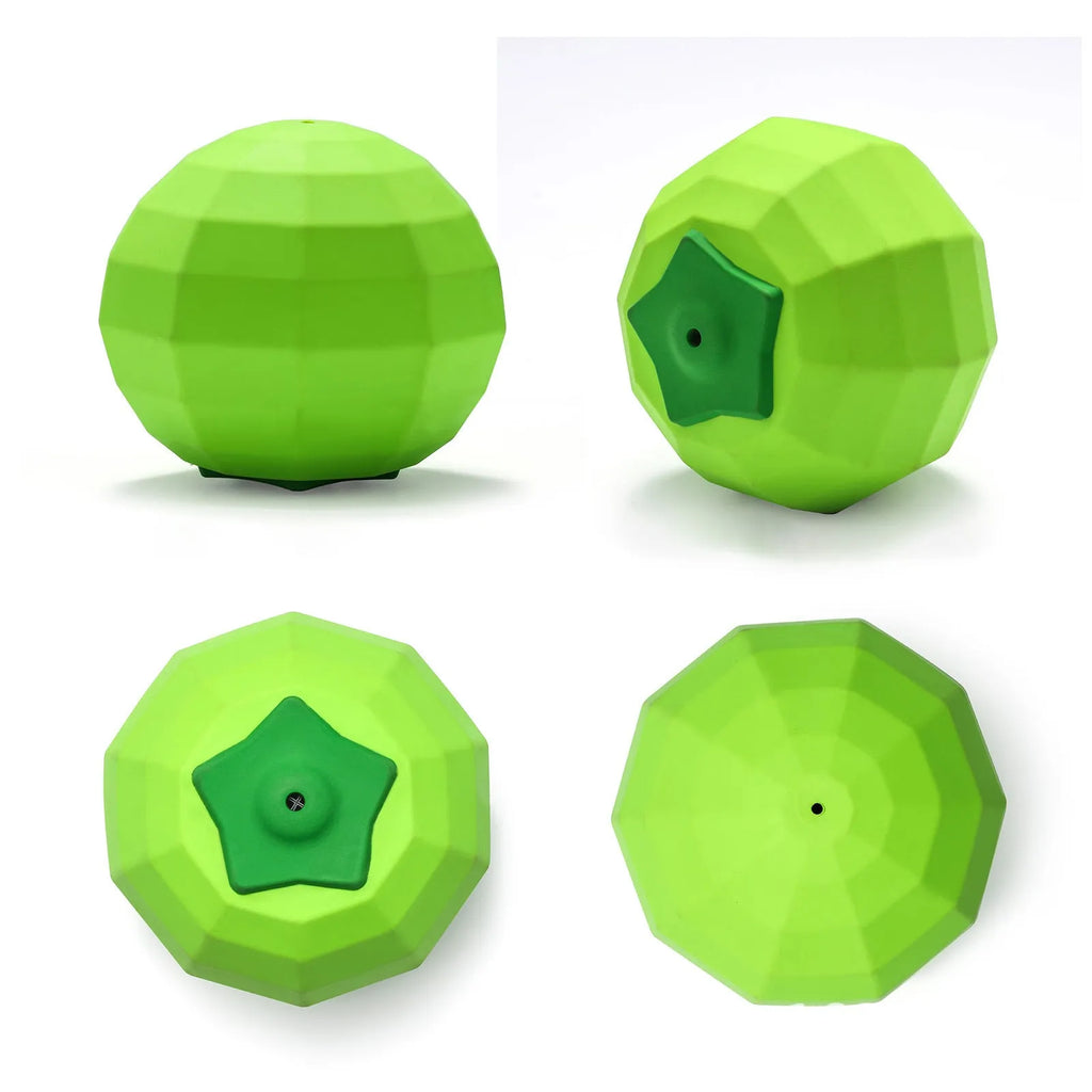 Green natural rubber dog chew ball with squeaker for large breed aggressive chewers