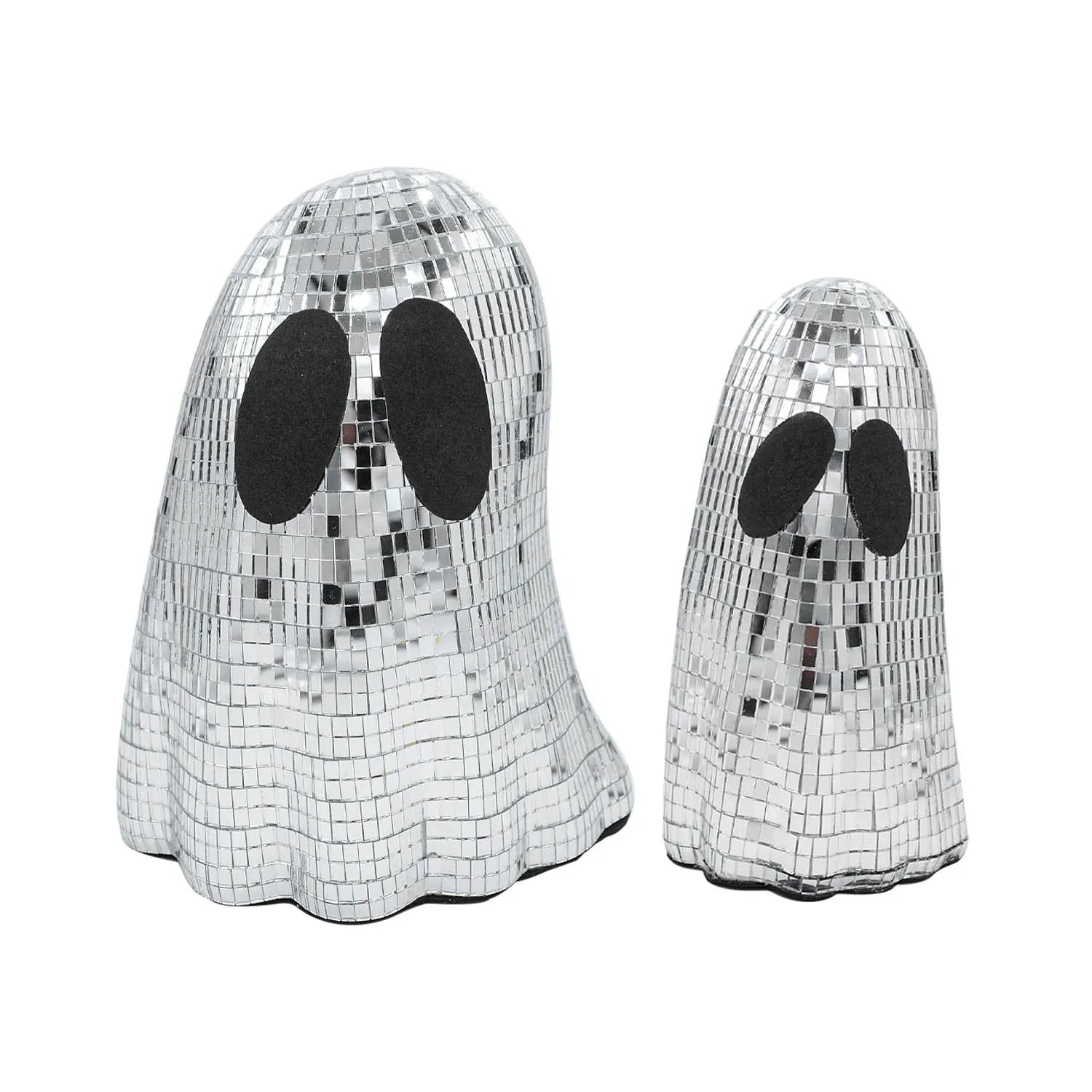 Silver Halloween ghost desktop decoration with mosaic mirror patch design in two sizes
