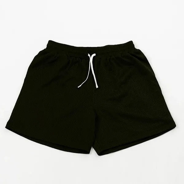 Men's solid colour mesh shorts for running and fitness training in quick-dry chemical fibre fabric