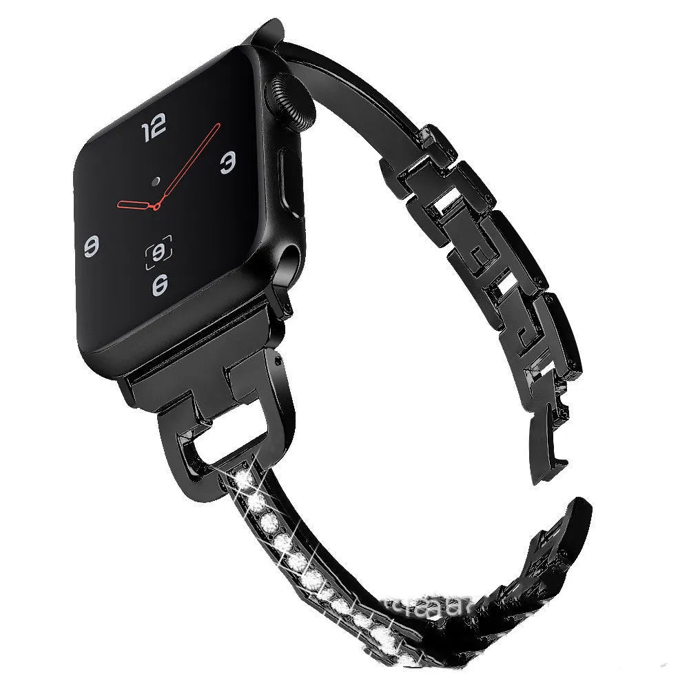 D-shaped metal diamond-pattern strap for Apple Watch in multiple colour options.