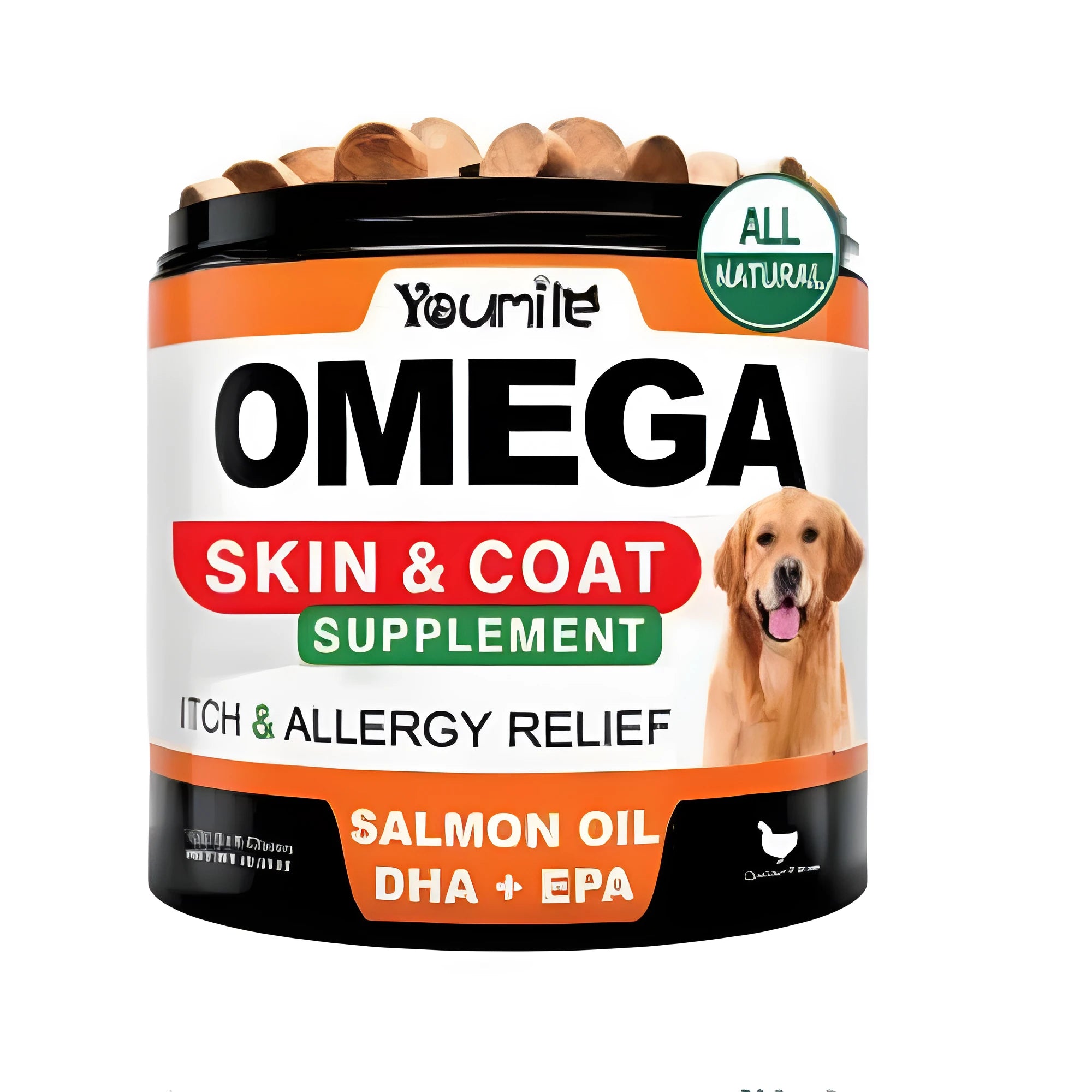 Bottle of 120 fish oil chewing capsules, omega-3 supplement for adults