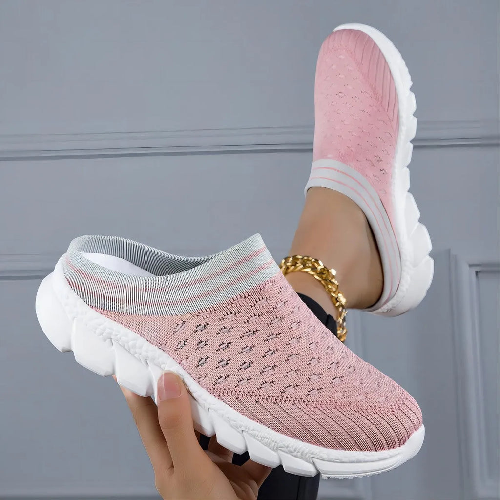 Women's striped Flyknit casual shoes with hollowed-out design and viscose sole