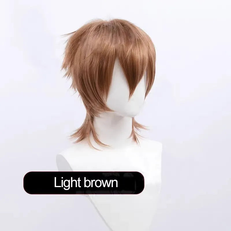 Short cosplay wig with anti-curling hair tails in high-temperature fibre material