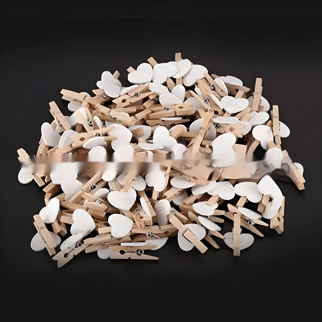 Small solid wood heart-shaped clips in five colours with modern simplicity styling