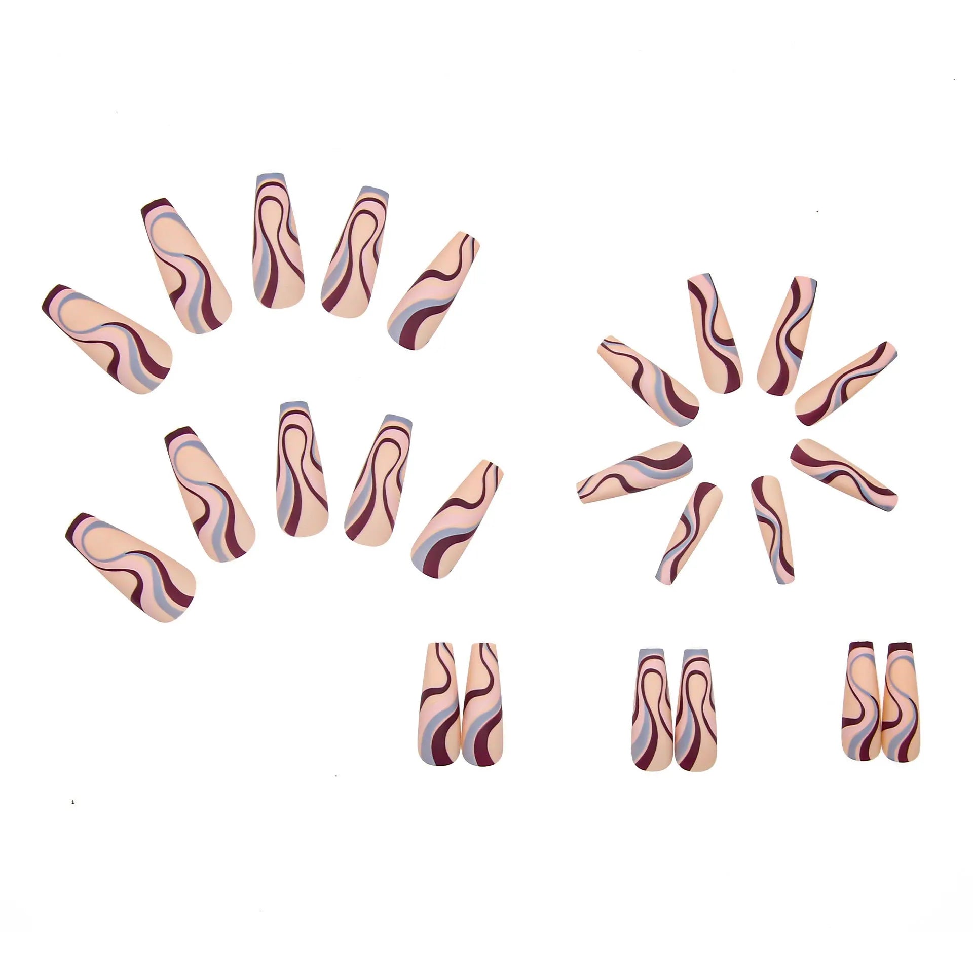 Ballet wave line design nail stickers with jelly glue applicators in 24 or 96 piece sets