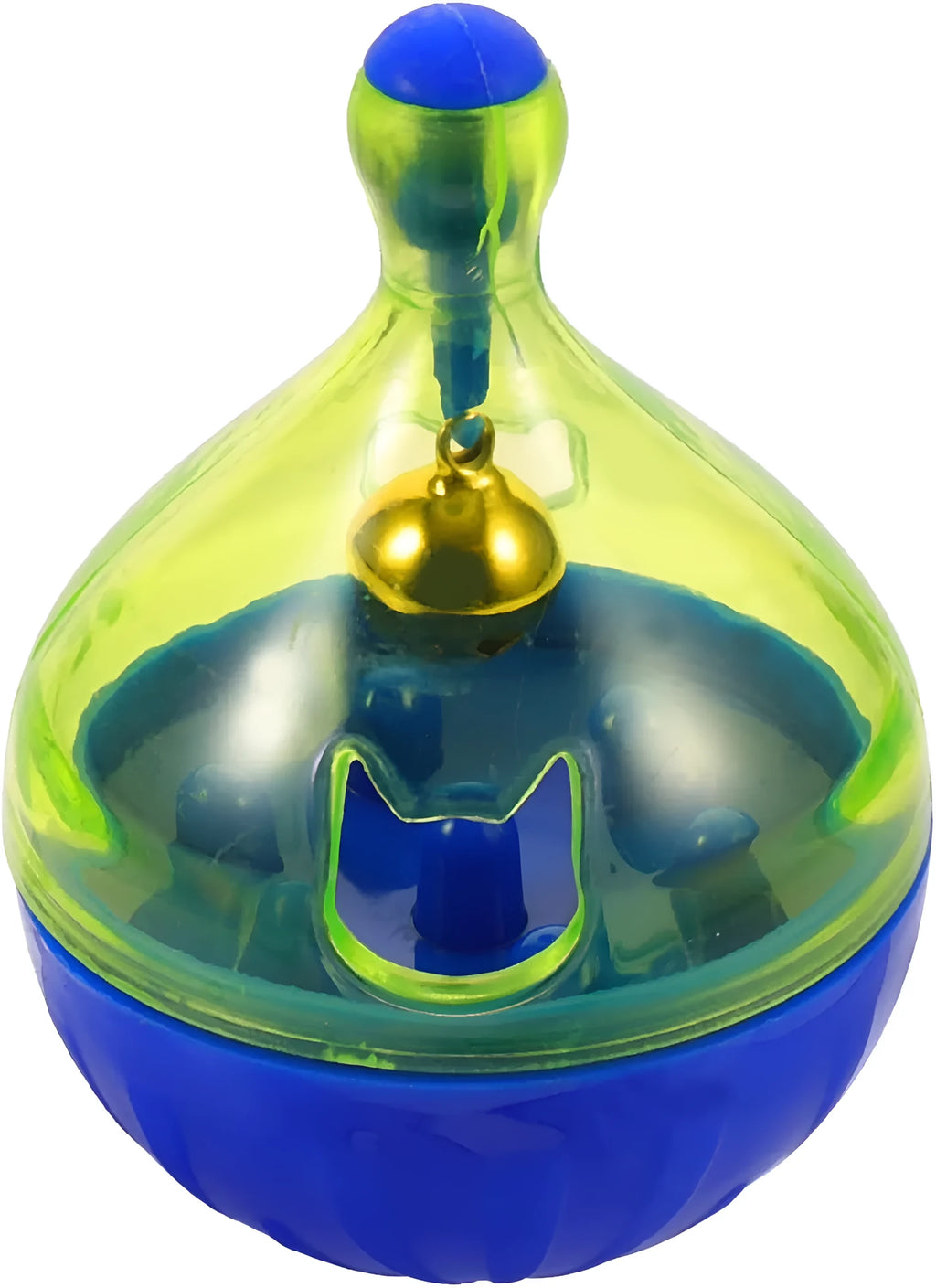 Durable interactive tumbler treat dispenser toy for small dogs and cats.