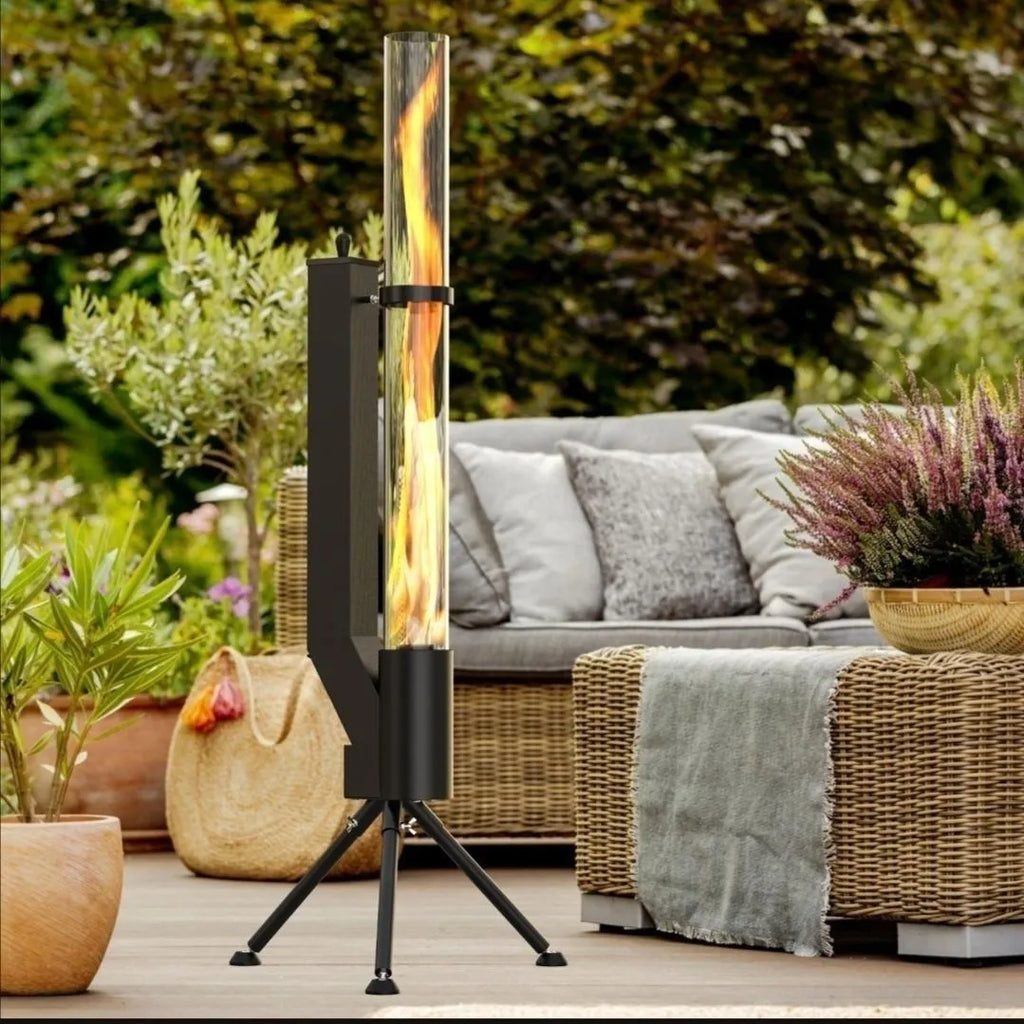 Vertical iron wood burning rocket furnace heating stove for outdoor courtyard and garden use